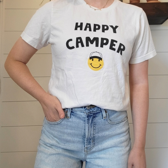 White Cotton Happy Camper Graphic Tee - Picture 1 of 2